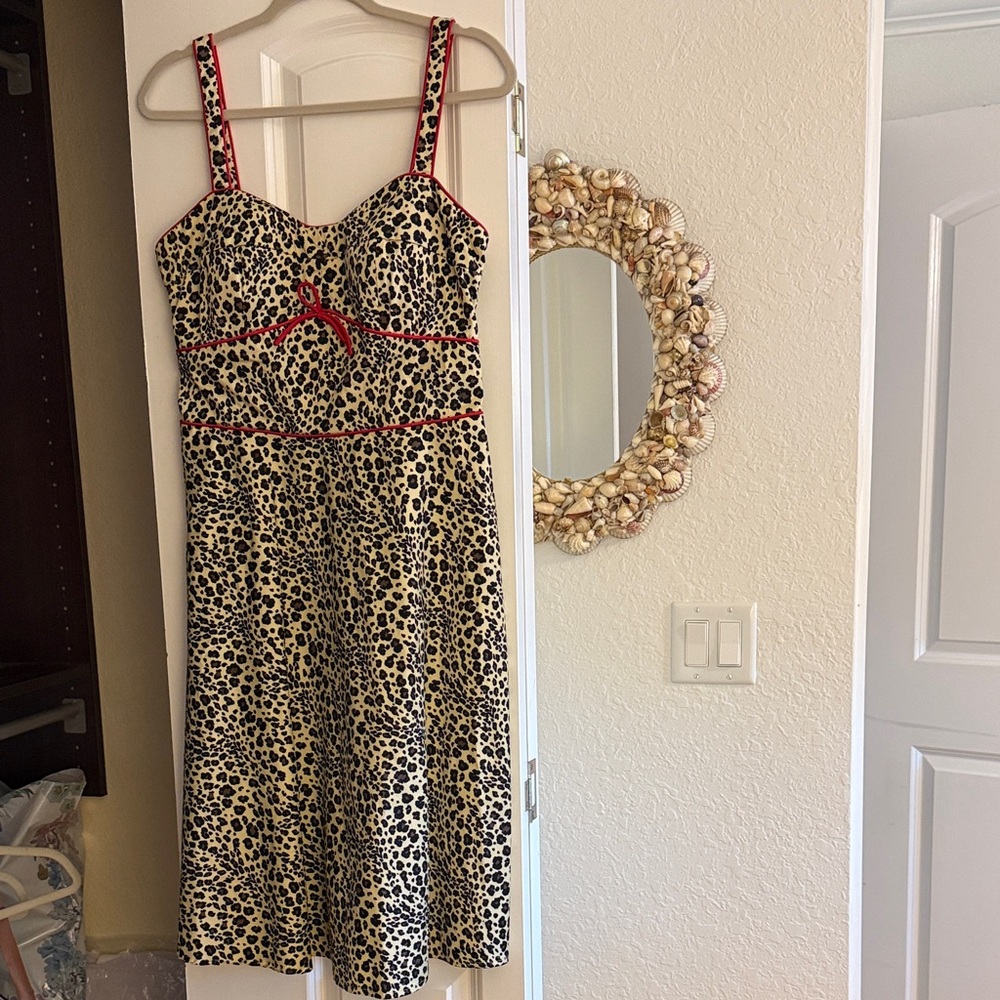 Vintage Leopard Print Dress with Red Accents size 12